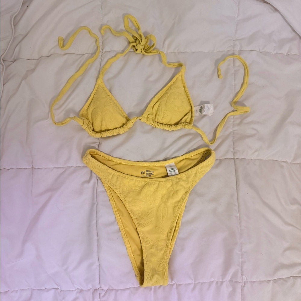 Aerie Yellow Terry Triangle Bikini Set XS